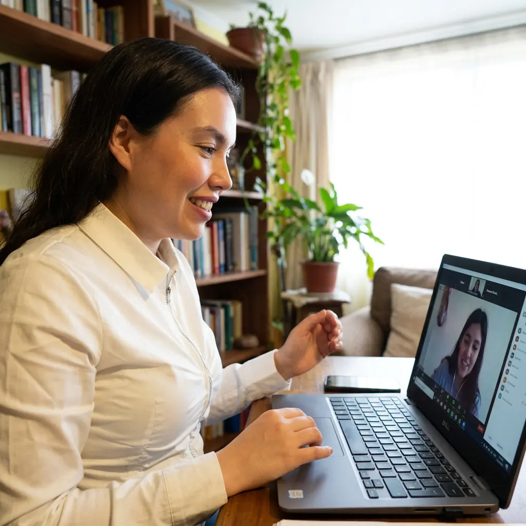 Aula virtual de English Brain con interacción estudiante-profesora
